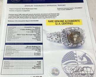 14KT GOLD ALEXANDRITE & DIAMOND RING, 1.63ct ALEXANDRITE, SIZE 6.75, 1.5ct DIAMONDS, 10.3g, GGA APPRAISAL $18,970,