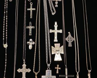 16 STERLING SILVER CROSS NECKLACES & PENDANTS