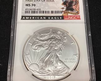 2017 SILVER AMERICAN EAGLE, MS70 1ST DAY ISSUE