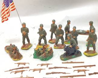 (12) 1950s J H MILLER PLASTER WW2 SOLDIERS WITH ORIGINAL WEAPONS