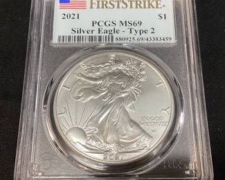  2021 SILVER AMERICAN EAGLE, TYPE 2 MS70