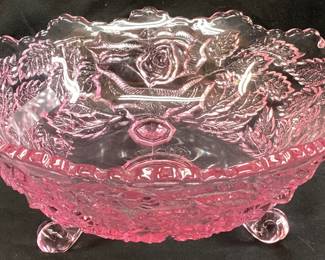 L.G. WRIGHT WILD ROSE PINK GLASS FOOTED