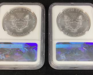 (2) 2017 SILVER AMERICAN EAGLES MS70 1st DAY ISSUE