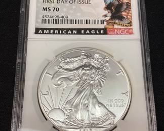 2017 SILVER AMERICAN EAGLE, MS70 1st DAY ISSUE