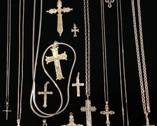 14 STERLING SILVER CROSS NECKLACES & PENDANTS