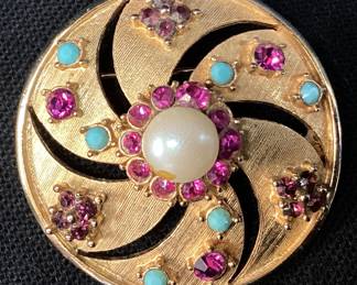 WEISS GOLD TONE TURQUOISE & PINK
