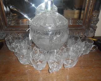 European cut crystal punch bowl and cups