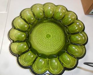 Green glass egg plate