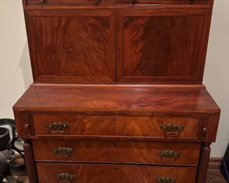 Mid 19th century burl mahogany flip top writing desk