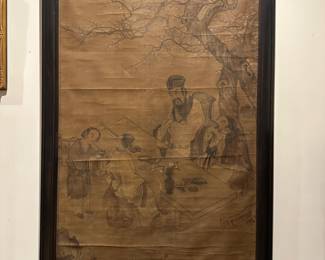 Ming Dynasty style Hanging ink on paper scroll with 10" tear at bottom