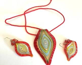 Handmade Glass Pendant & Earring Set