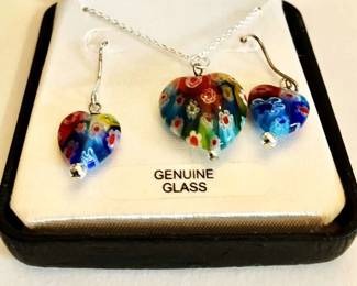 Sterling Silver and Glass 18" Necklace and Earring Set
