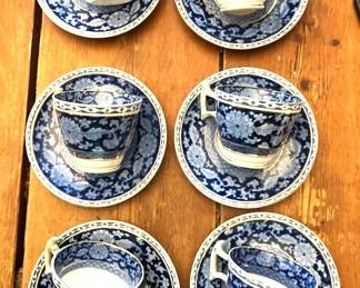 Set of Six (6) Booths Demitasse Cups & Saucers Jacobean Pattern
