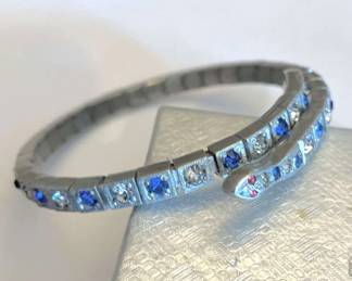 Snake Bracelet with Blue, Clear & Red Stones
