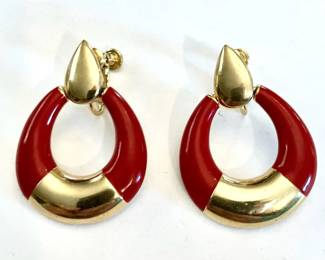 Gold tone and Red Earrings
