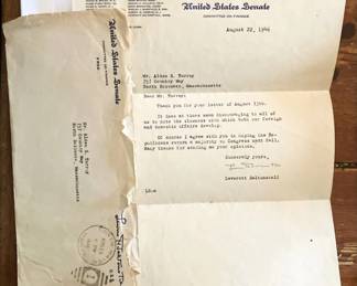 1946 U.S. Senate Letter signed Leverett Saltonstall
