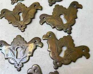 (9) Solid Brass Antique Key Hole Escutcheons

