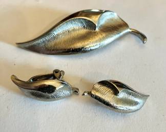Silver tone three (3) piece set Pin and Earrings
