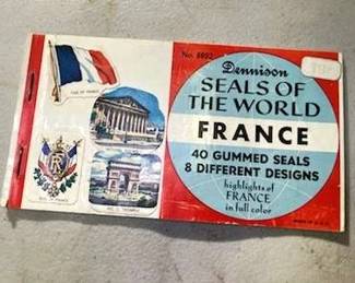 Vintage Dennison Seals of the World, 40 different FRANCE Seals
