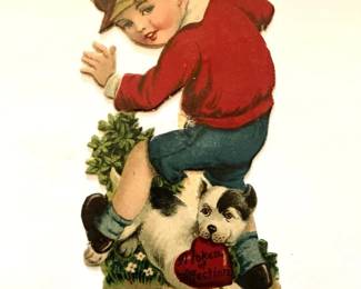 Antique German Valentine Boy with Dog
