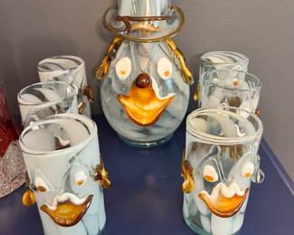 Murano Cowboy Clown Decanter & Glasses