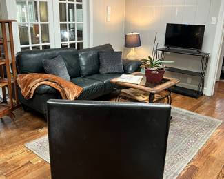 Hunter green leather modern sofa 