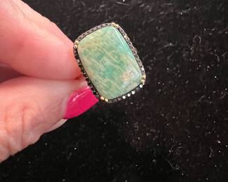 14K Amazonite & Diamond Ring