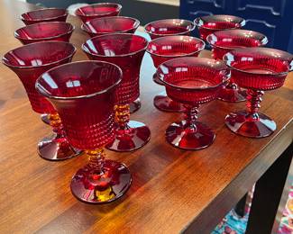 Fenton Lincoln Inn Amberina Ruby Glass Goblets