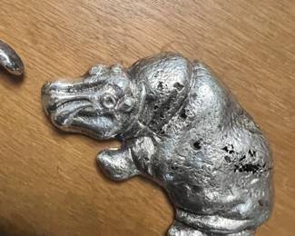Silver hand poured hippo