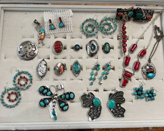 Beautiful Sterling, Turquoise, Coral Jewlery
