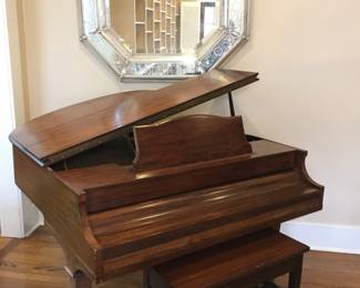 Baby Grand Piano 4’6”, mahogany w/ wonderful patina. Maker unknown. 