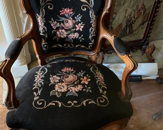 Lovely antique chair with needlepoint seat and back