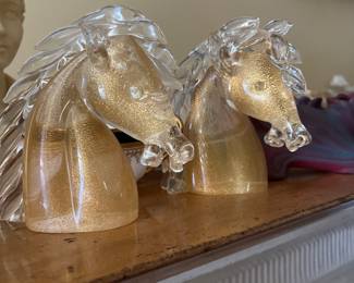 Murano glass horses with gold flecks
