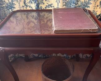 Antique table with clear glass protector