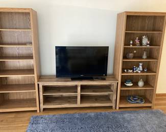 Oak bookcases, TV not included, Entertainment stand