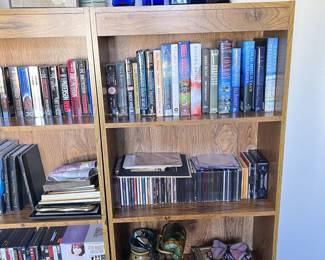 Bookcases, books, CD's, DVD's