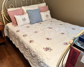 Queen Iron Bed with Mattress Set, Bedding and Pillows