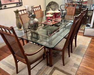 Dining Table with 6 Chairs, Rug, Decor