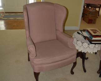 2 pink wing back chairs in great condition