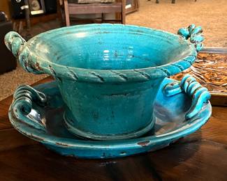 Large pottery bowl and serving platter/ bowl, very nice!