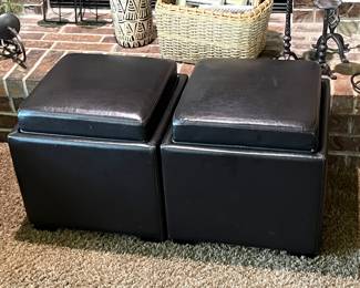 Pair of leather ottomans with storage space under lid