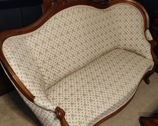 Serpentine Victorian sofa/wood trim
