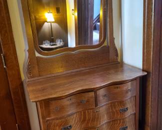 (2) of (2) Vintage serpentine front chests with wish-bone mirrors.