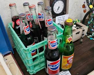 LOT OF GLASS PEPSI BOTTLES AND CRATE