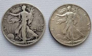 1943 & 1944 Walking Liberty Silver Half Dollars
