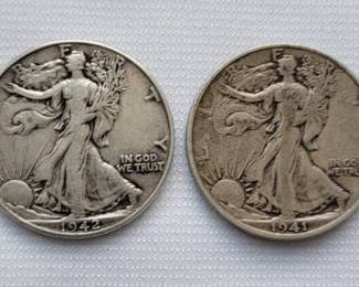 1941 & 1942 Walking Liberty Silver Half Dollars