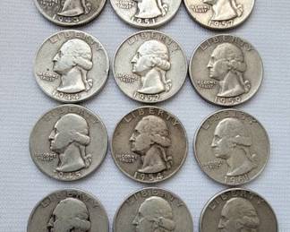 1940's, 1950's & 1960's Silver Washington Quarters - Lot of 12