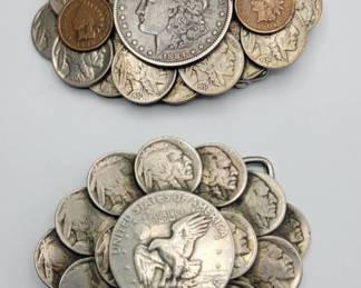 Lot of 2 Vintage Coin Belt Buckles