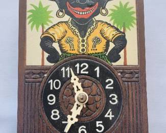 Vintage Black Americana Clock with Moving Eyes Made in Germany - Missing Pendulum