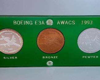 1993 Boeing E3A AWACS Employees Coin Club Bronze, Pewter & Silver Set